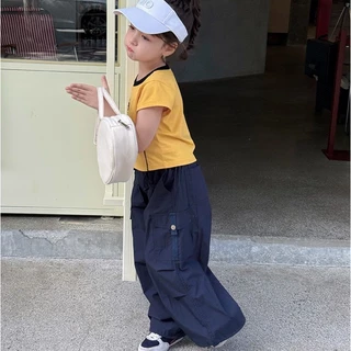 PRETTY BABY กางเกงเด็ก กางเกงขายาว ทรงคาร์โก้ เนื้อผ้าร่ม (2344)