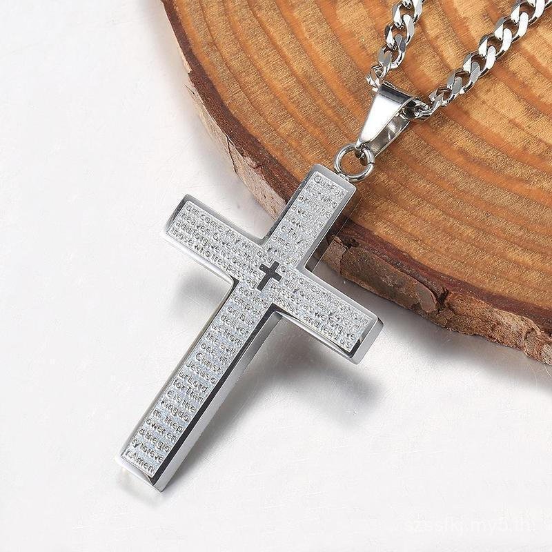 Mens Boys Cross จี้สร้อยคอทองสีเงินสีดํา 3 มม.โซ่คิวบากล่อง Link 18-24 นิ้วสร้อยคอคริสต์เครื่องประดั
