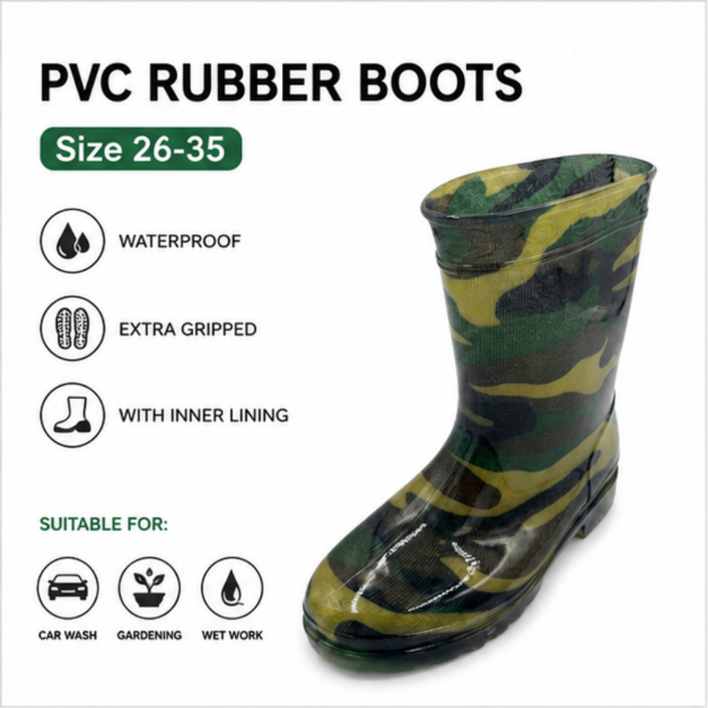 อายุ 2.5-7Yrs เด็กรองเท้าฝนกันน้ํา PVC รองเท้ายางขนาด 26-35 Kasut Hujan Kanak เด็กไม่ลื่น