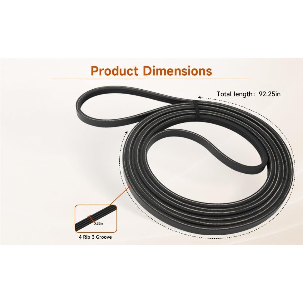 เครื่องอบผ้าเข็มขัดดรัม 92 1/4" x 1/4" เข้ากันได้กับ Whirlpool WED4800XQ0 WED4800XQ1 WED5540SQ0 WED5