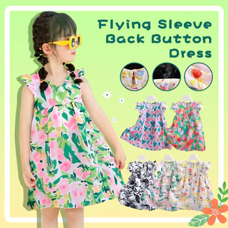 【สินค้าพร้อมส่ง】 เดรสเด็กผู้หญิง ลายดอกไม้ แขนกุด เดรสพิมพ์ลายดอกไม้ แขนพอง สำหรับเด็กผู้หญิง 【GoodRich】