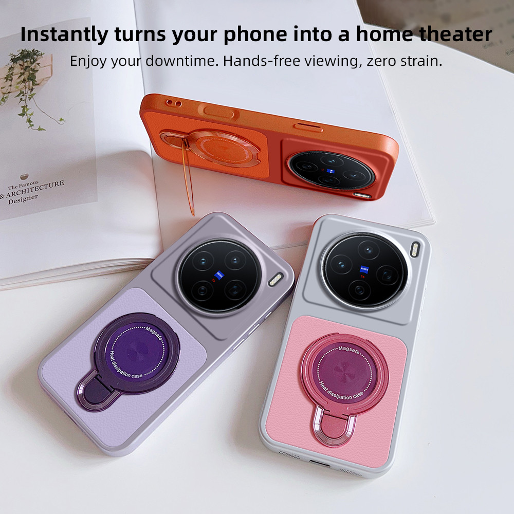 เคสโทรศัพท์สําหรับVivo X300 X200 X100 X90 X80 X70 X60 X50 Pro X300 Ultra X300 FE X200 FE X300S X200SปลอกหรูหราPU Lambskinขาตั้งแม่เหล็กฝาครอบ