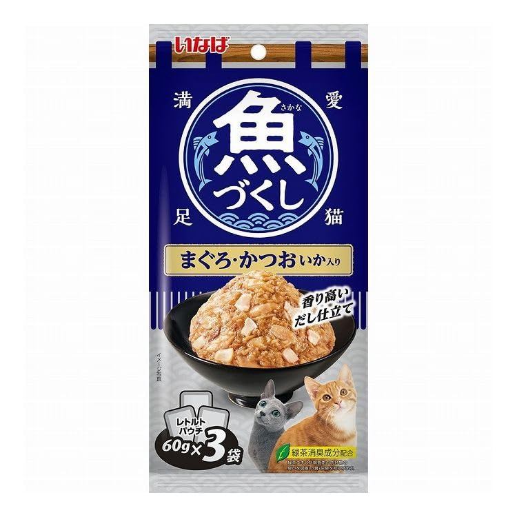 ชุด 4 ชิ้น Inaba Pet Food Inaba Full Fish with Tuna Bonito and Squid x 3 bags