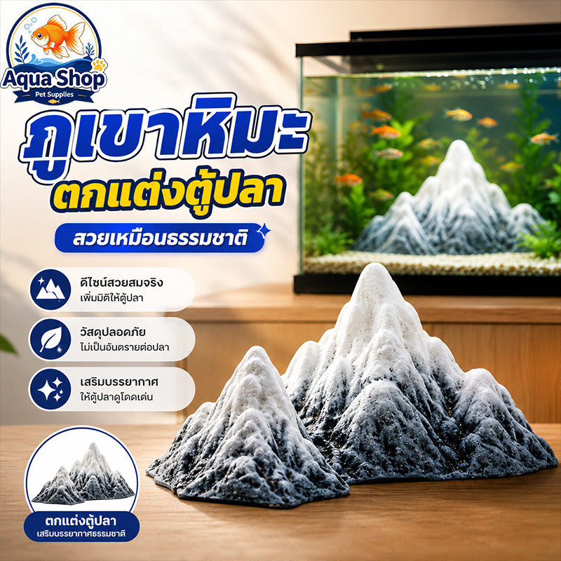 ตู้ปลาการจัดสวน ตกแต่งตู้ปลาภูเขาหิมะ อ่างเลี้ยงปลา เครื่องประดับเรซิน ภูมิทัศน์สร้างสรรค์ ไม่ซีดจาง