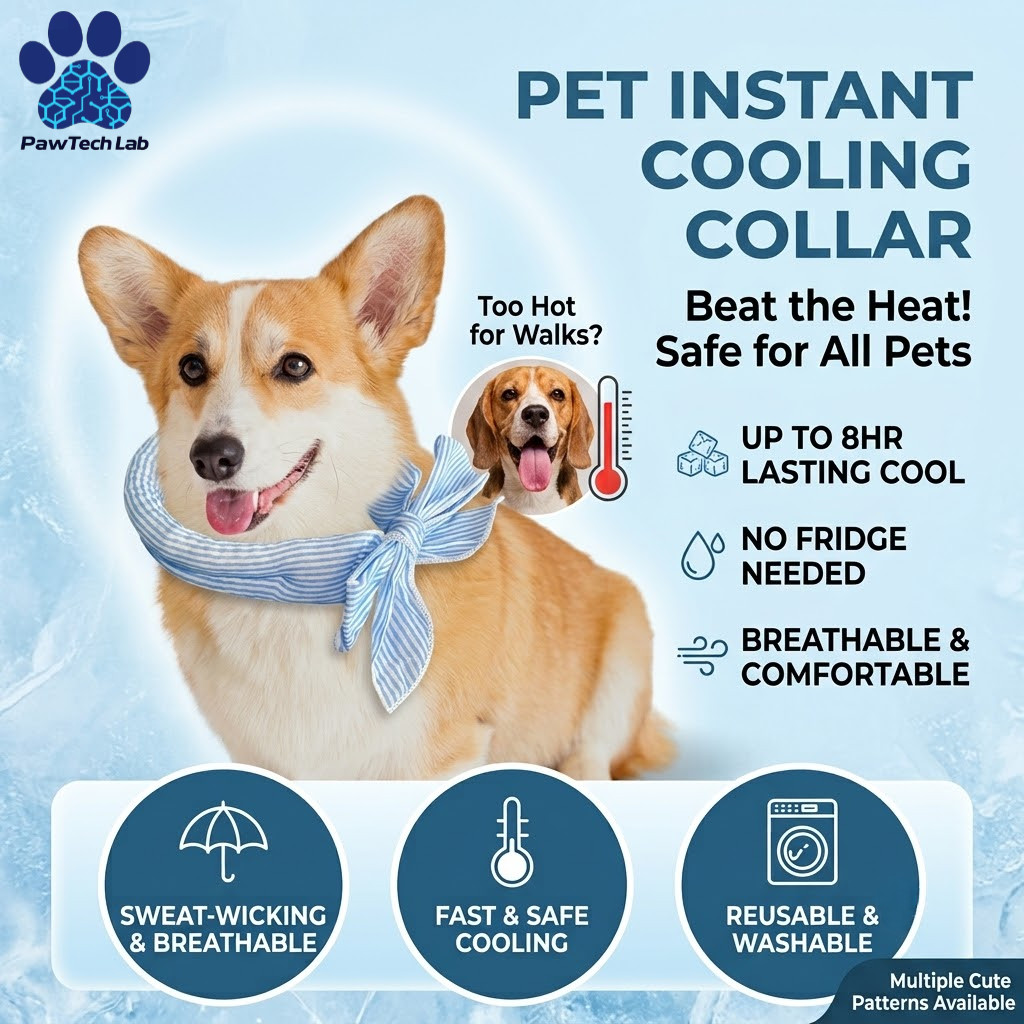 [PawTech Lab] Pet Cooling Collar ปลอกคอเย็นสัตว์เลี้ยง ผ้าพันคอคลายร้อน Water Activated Cooling Bandana Reusable Breathable for Cats Small Medium Dogs Corgi Shiba Inu