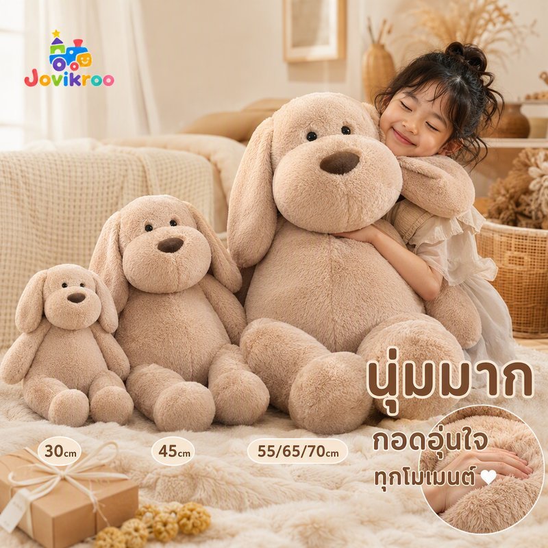 สุนัขของเล่นตุ๊กตานุ่มสีน้ําตาลลูกสุนัขตุ๊กตา หน้า ผ้าฝ้ายตุ๊กตาน่ารักตกแต่งห้องของขวัญวันเกิดเด็ก