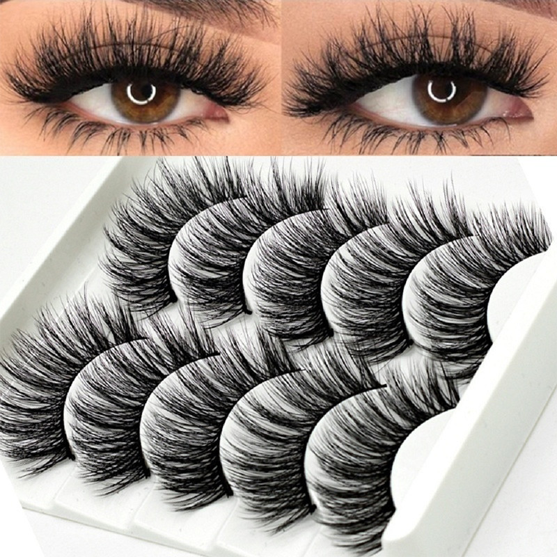 5 คู่ขนตาธรรมชาติ 3D Faux Mink ขนตาปลอมแต่งหน้าปลอม Eye Lashes Faux Cils Make Up เครื่องมือความงาม