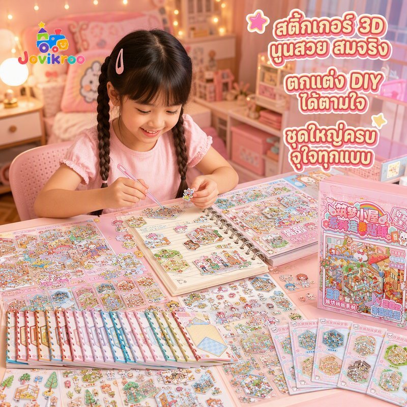 3ง สติกเกอร์หนังสือขนาดใหญ่สัตว์ทิวทัศน์ธีมน่ารัก ทําเอง สมุดตกแต่งชุดเครื่องเขียน 17 ชิ้น