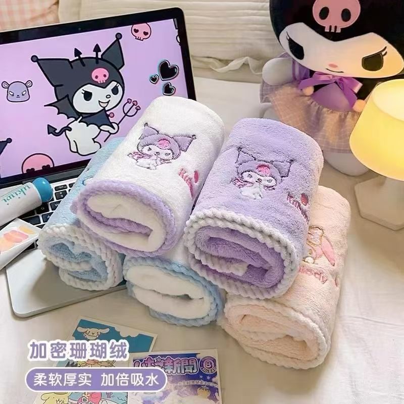 三丽鸥品质毛巾儿* 童珊瑚洗脸吸水超柔脸巾库洛米家用可爱速干加厚Cartoon Home Towels, Children'S Bath Towels, Absorbent Face Towels, 