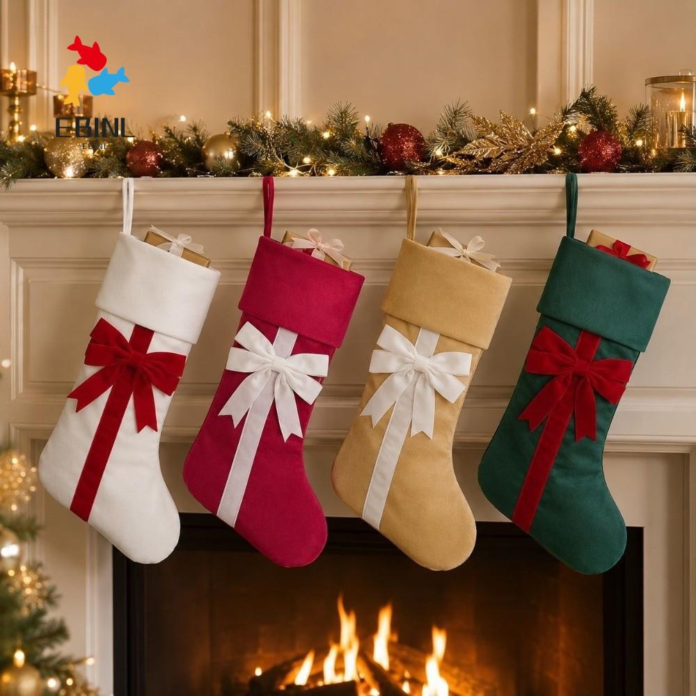 EBINL กํามะหยี่ Bow Tie Christmas Stocking, พับข้อมือ Holiday Party Christmas Stocking กระเป๋าคริสต์
