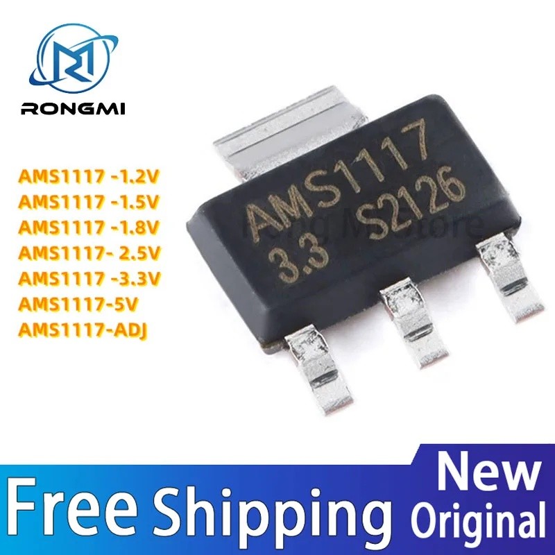 50 ชิ้น/แบทช์ AMS1117-1.2V AMS1117-1.5V AMS1117-1.8V AMS1117-2.5V AMS1117-3.3 V AMS1117-5V AMS11-ADJ