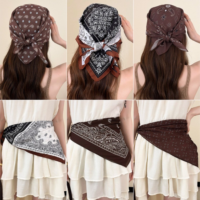 Retro สไตล์สีน้ําตาล All-Match Headscarf ผ้าพันคอสแควร์ 2026 สไตล์ใหม่สุภาพสตรี Simple Headscarf