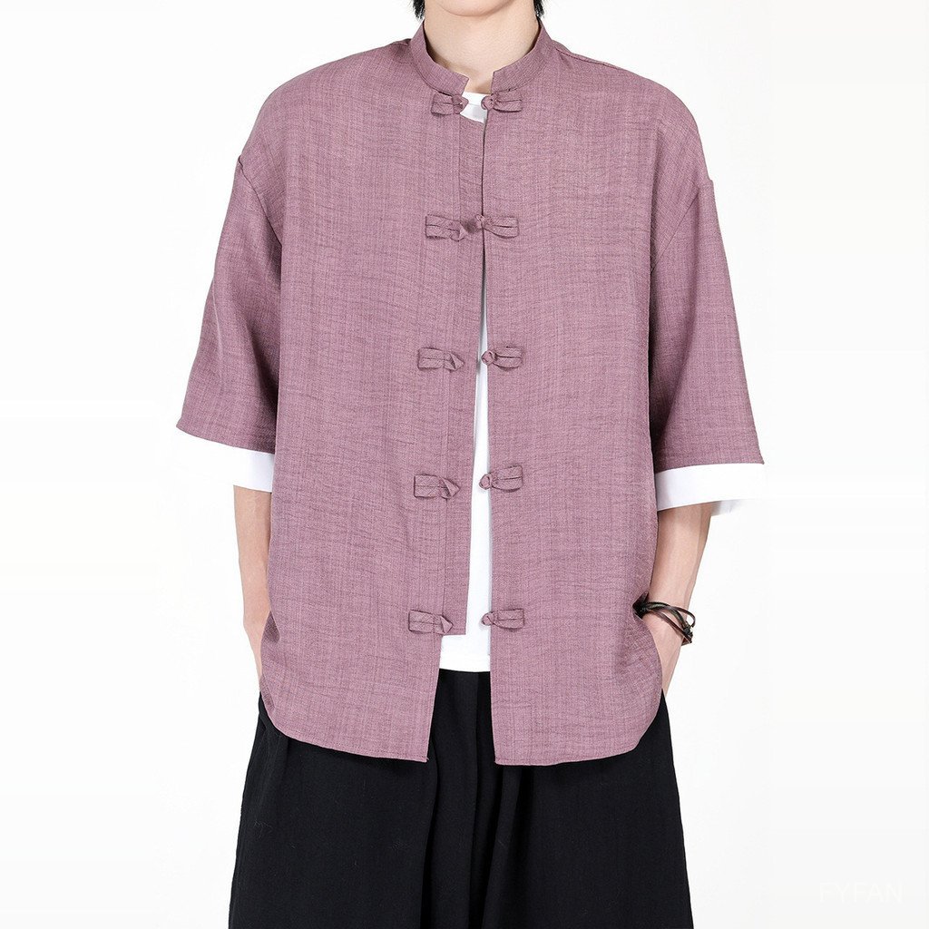 2026 ฤดูร้อนใหม่ผู้ชาย CNY Tang ชุด Hanfu ผ้าฝ้าย - ผ้าลินินปุ่ม Vintage Plus ขนาดแฟชั่นเสื้อยืดสไตล์จีนผู้ชายเสื้อผ้า 801