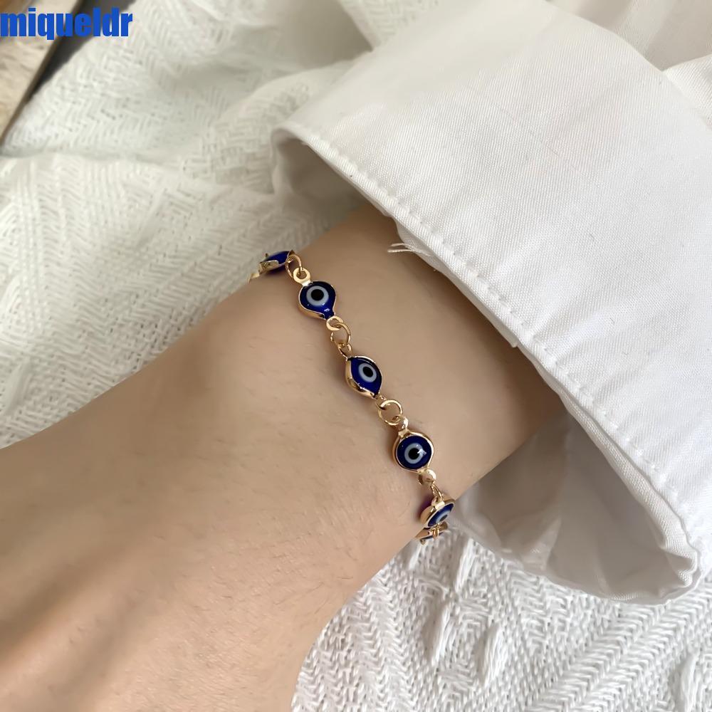 MIQUEL Lucky Evil Eye สร้อยข้อมือ,โชคดีโซ่โลหะตุรกี Evil Eye สร้อยข้อมือ, Simple Red Blue กําไลที่มี