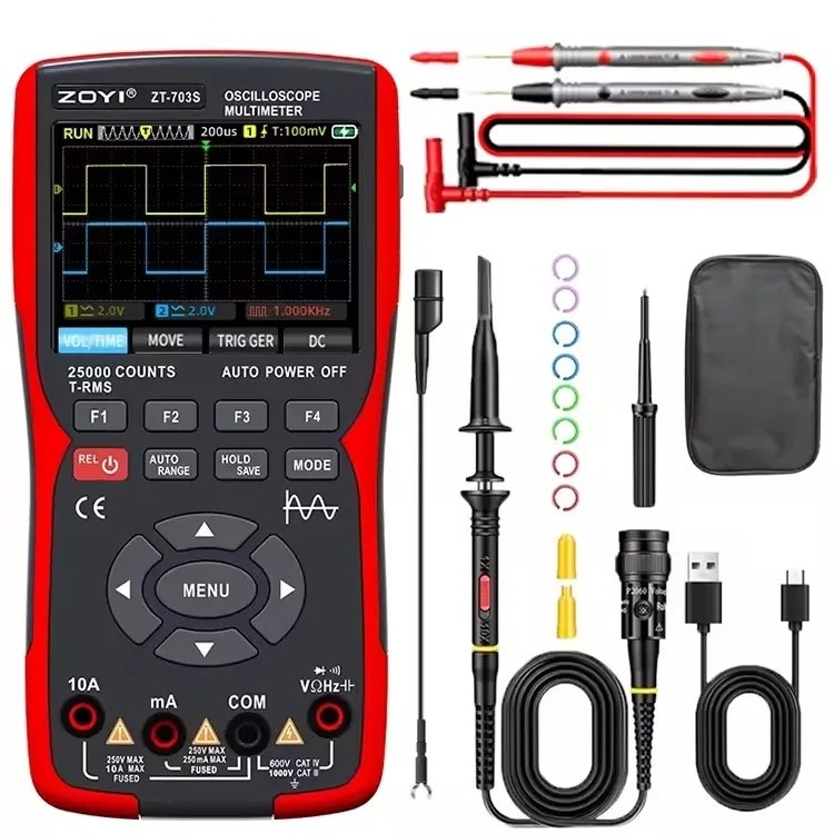 PXV8 ZT703S ซ่อมรถยนต์ Multi-function วัดหน้าจอสี Oscilloscope มัลติมิเตอร์ 3-in-1 Digital Oscillosc