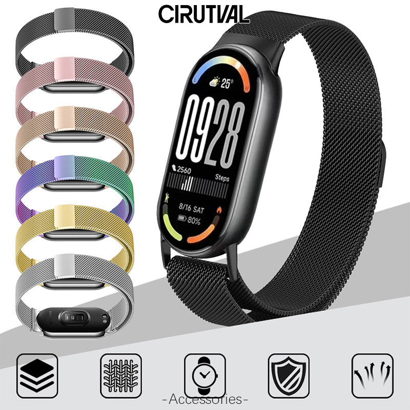 สายรัดโลหะลูป Milanese for Smartwatch Xiaomi Mi Band 10 9 8 NFC อุปกรณ์เสริมวงสแตนเลส for Miband 10 9 8