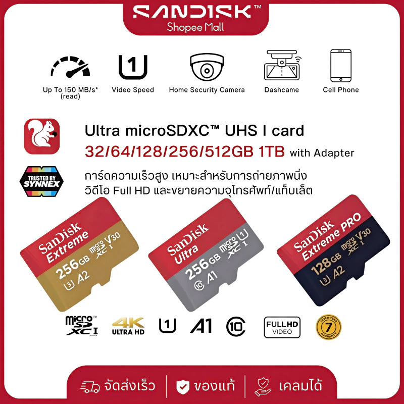 Sandisk Ultra-Extreme-Extreme Pro micro SDcard 32GB/64GB/128GB/256GB/512GB/1TB เมมโมรี่การ์ด