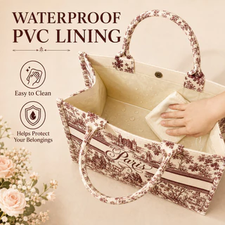 กระเป๋าโท้ทผ้าแคนวาส พรีเมียม Luxury French Toile de Jouy Aesthetic Tote Bag Women
