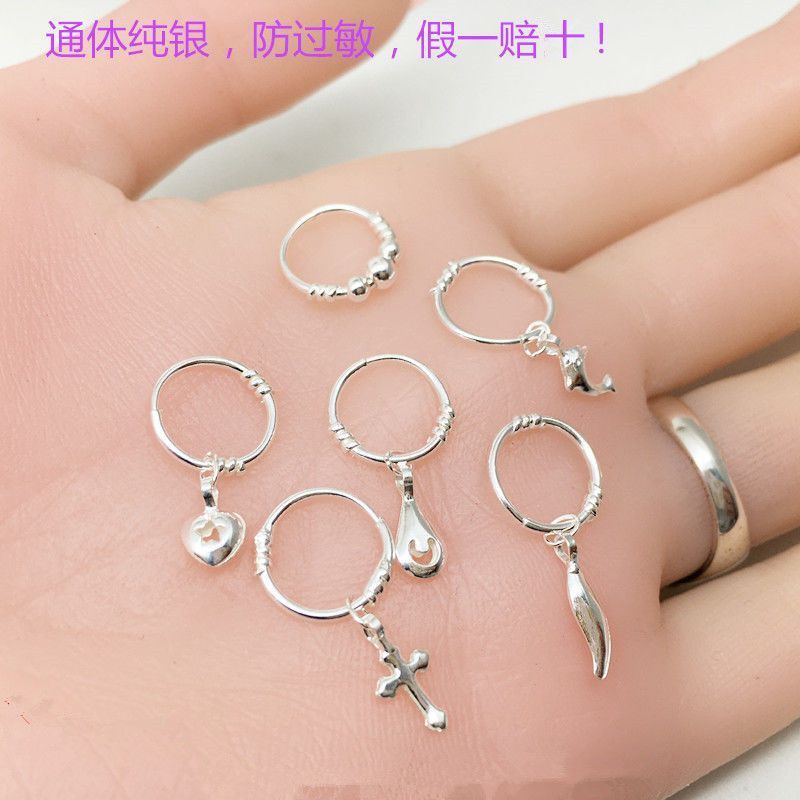 999 ต่างหูเงินแท้ Dangle เงินสเตอร์ลิง Handmade เด็กผู้หญิงเด็กหูป้องกันอาการแพ้ต่างหูเงินขนาดเล็ก C