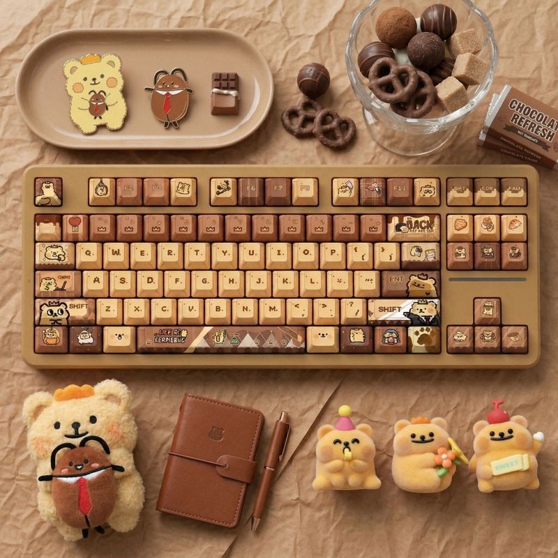 Pixel Style Keycap หมีน่ารักหนอนธีมสินค้า Cross Keycap PBT Sublimation Keycap