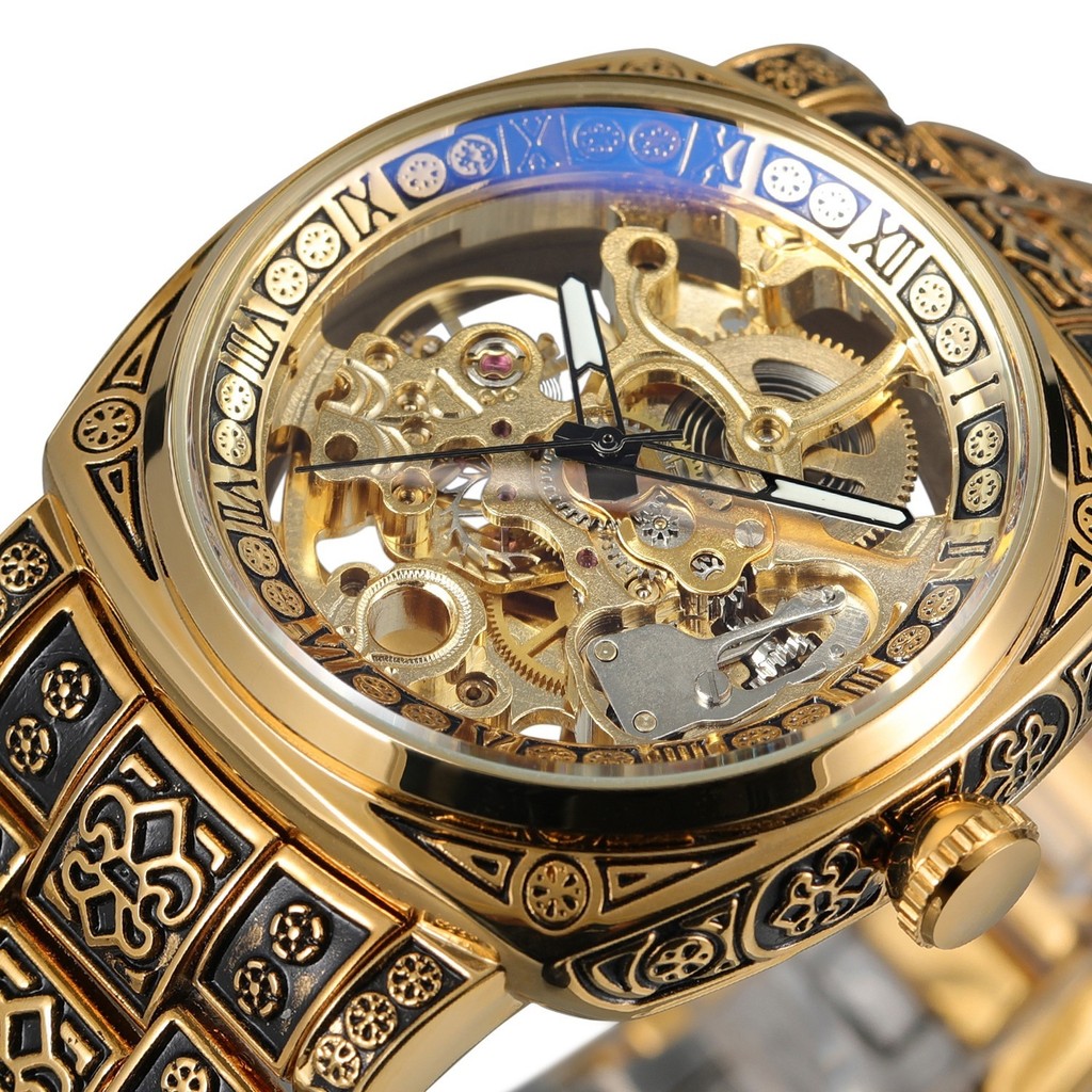 FORSINING/FORSINING Retro Mens Automatic Mechanical Watch แกะสลัก Hollow นาฬิกาแฟชั่นอัตโนมัติ