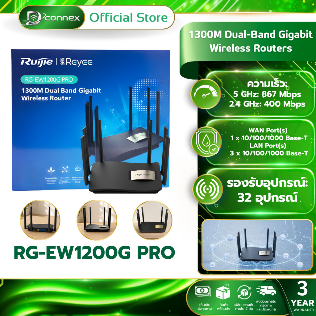 RUIJIE RG-EW1200G PRO 1300M เราเตอร์ขยายไวไฟ DUAL-BAND GIGABIT WIRELESS ROUTER
