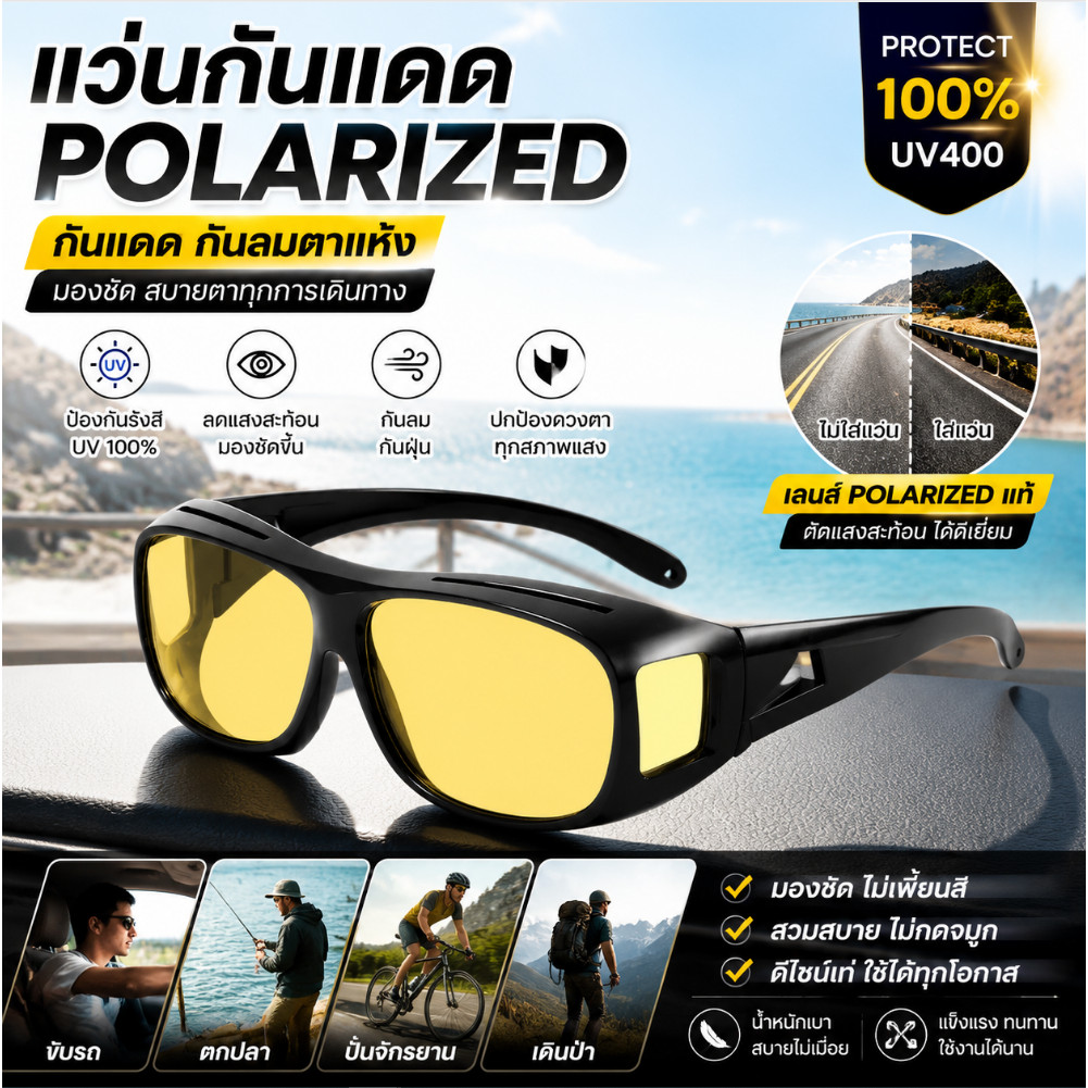 LUNOVAแว่นกันแดดเลนส์โพลาไรซ์สามารถสวมทับแว่นสายตาได้ (เหมาะสำหรับผู้ป่วยหลังผ่าตัดตาเพื่อป้องกันแสงสะท้อนและลม)