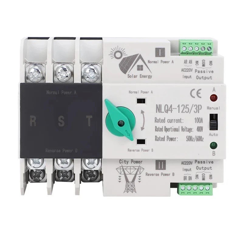 R6YB พลังงานแสงอาทิตย์ ATS Transfer สวิทช์ 230V อย่างต่อเนื่องสําหรับอินเวอร์เตอร์ PV 2P 125A Dual P