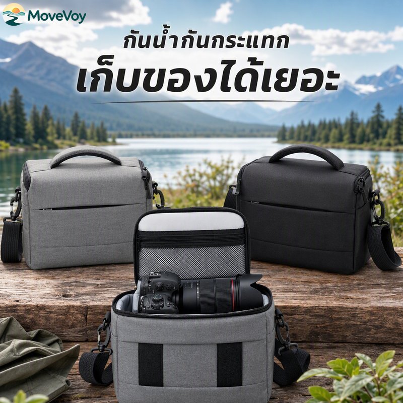 กระเป๋ากล้อง DSLR สะพายข้าง กันน้ำ กันกระแทก กันฝุ่น สายถอดได้ ใส่ Sony Nikon Canon สีดำ เทา