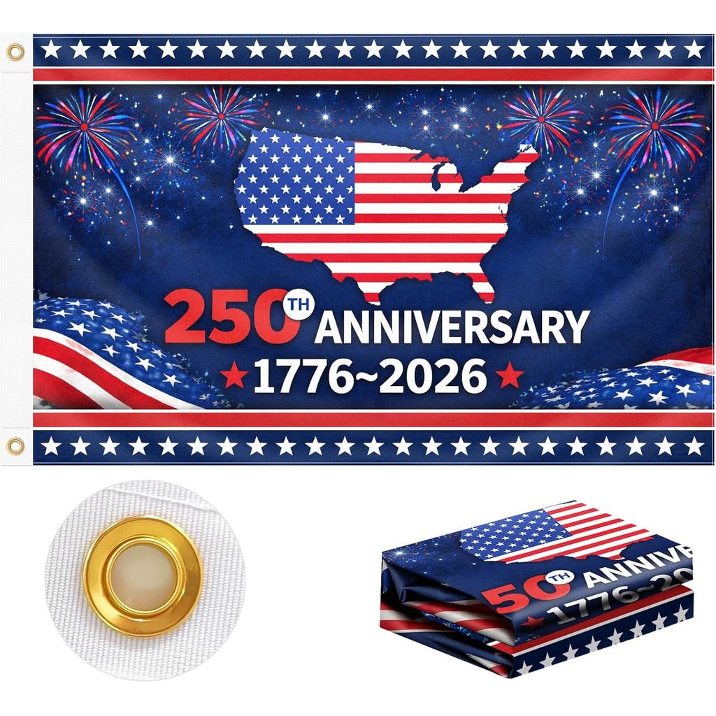 3x5 ฟุต 250th Anniversary Birthday American Flag, 1776-2026 American Independence Flag with Map, Pat