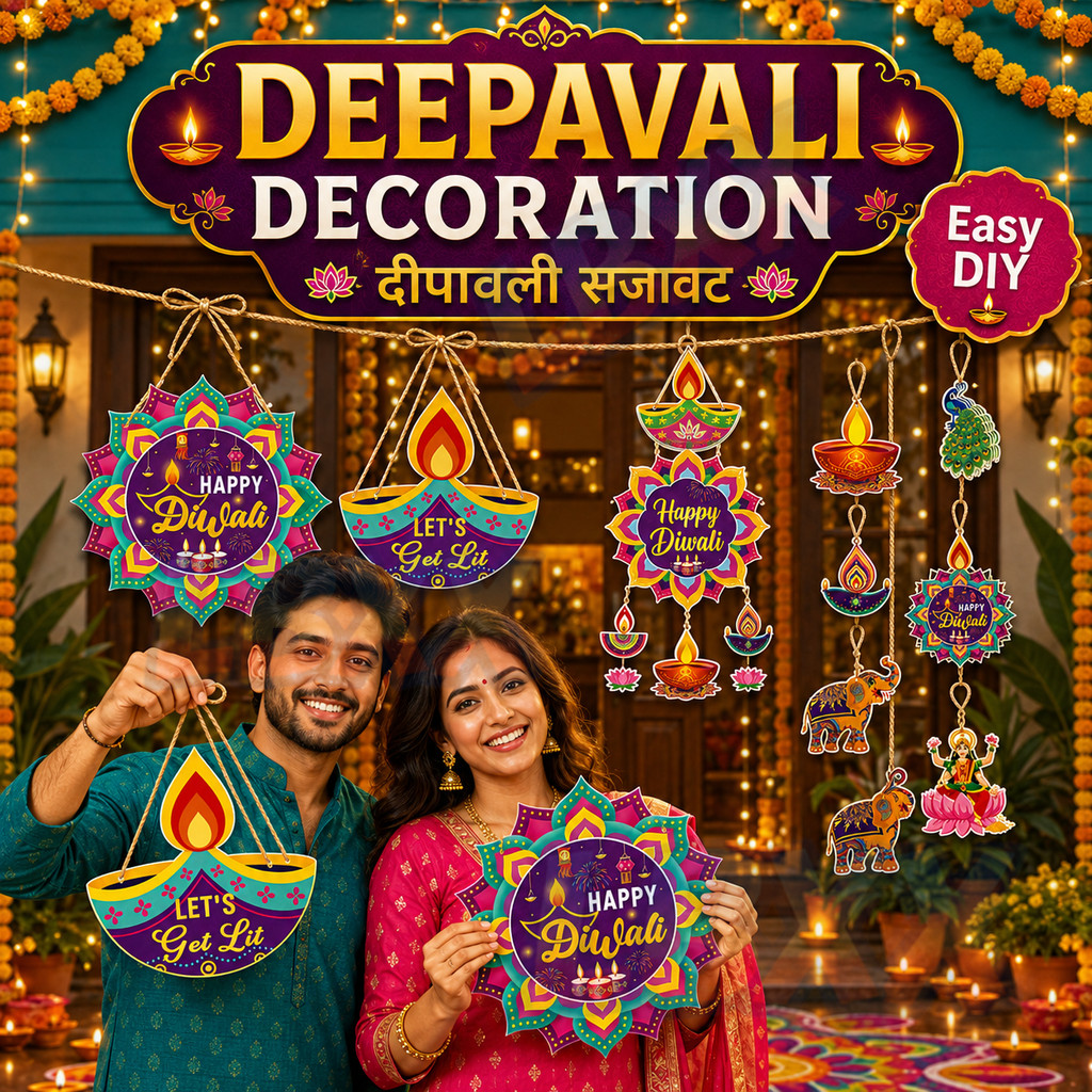 Deepavali ตกแต่ง Diwali แขวนผนัง Happy Diwali เทศกาลตกแต่งประตูเครื่องประดับผนัง Party