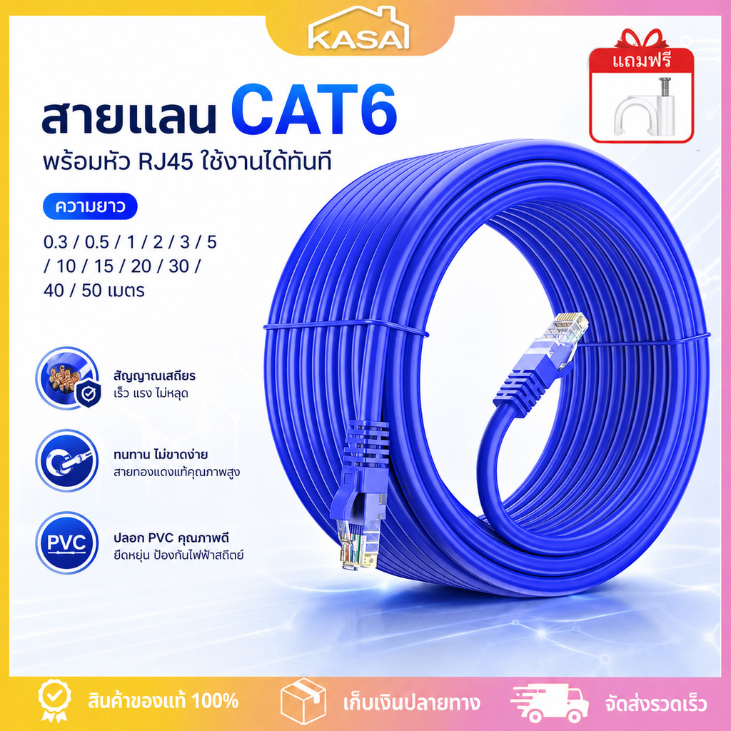 สายแลน CAT6 LAN Cable RJ45 Gigabit 1000Mbps ความเร็วสูง สายสำเร็จ UTP สำหรับคอมพิวเตอร์ 0.3-50M แล็ปท็อป เราเตอร์