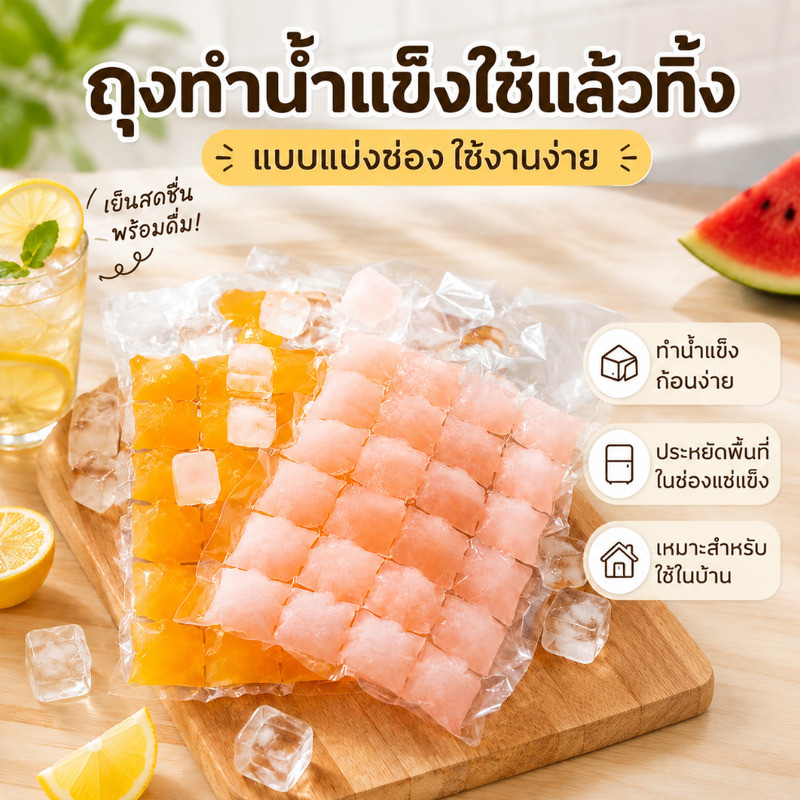 HOT SALE ถุงทำน้ำแข็งใช้แล้วทิ้ง แบบแบ่งช่อง ใช้งานง่าย สำหรับทำน้ำแข็งก้อนในบ้าน ประหยัดพื้นที่ในช่องแช่แข็ง