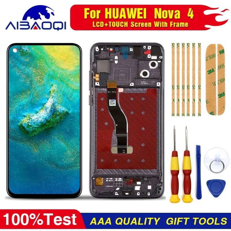 ใหม่ Original หน้าจอสัมผัสจอแสดงผล LCD สําหรับ Huawei Nova 4 VCE-L22 โทรศัพท์พร้อมกรอบอะไหล่