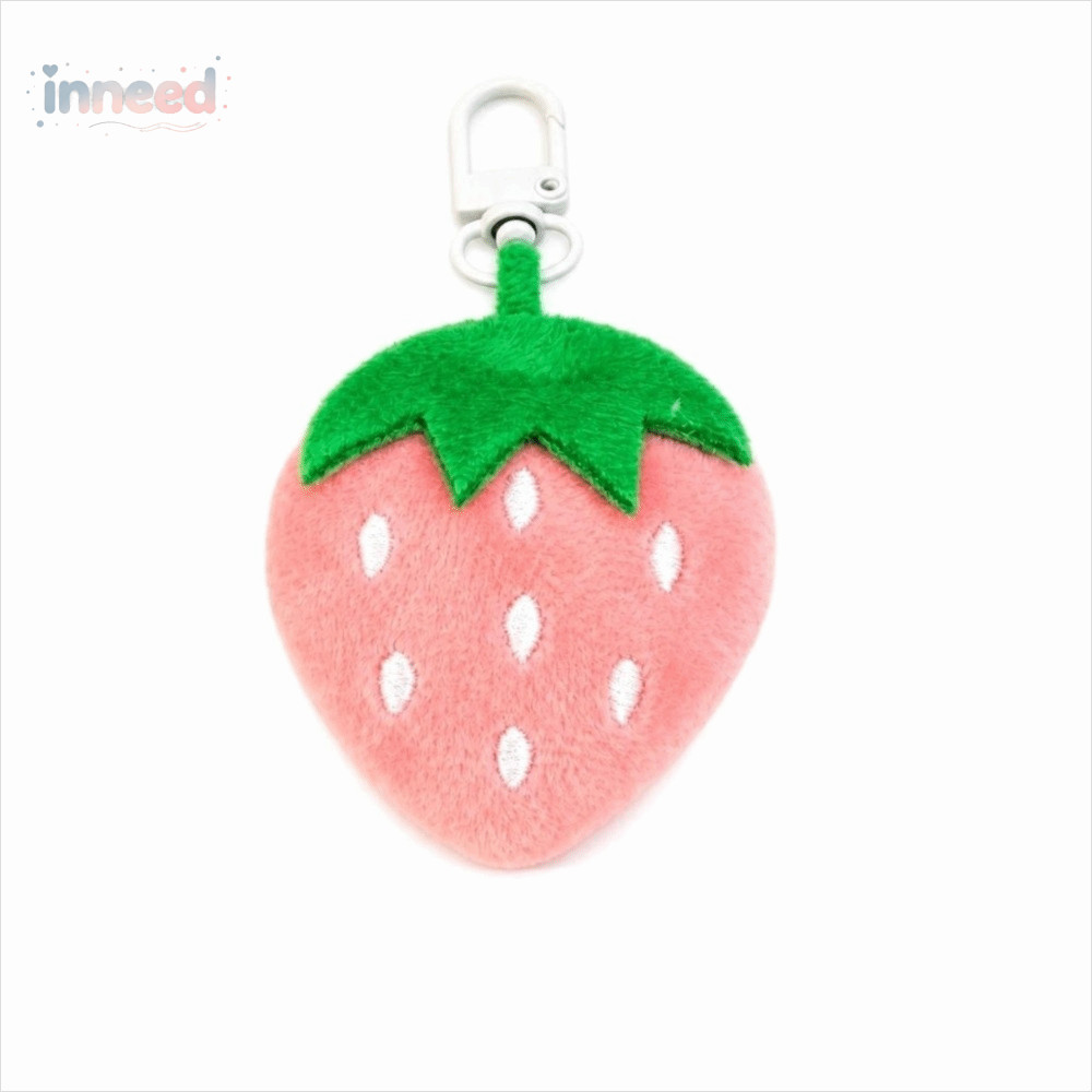 INNEED จี้ยัดไส้ผลไม้, ผลไม้นุ่มยัดไส้ตุ๊กตาสตรอเบอร์รี่พวงกุญแจ, กระเป๋าเป้สะพายหลัง Kawaii Charm Key อุปกรณ์เสริม