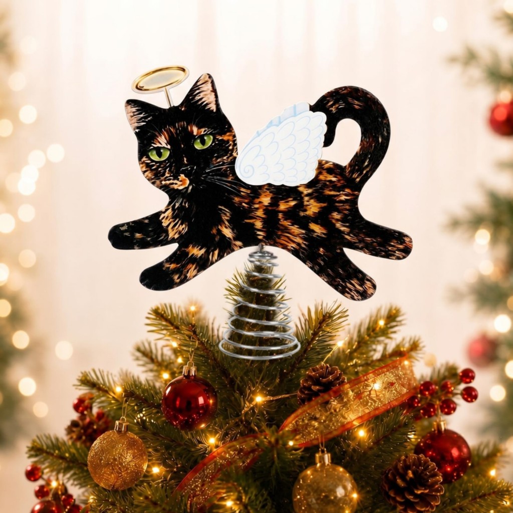 Cat Angel Tree Topper ที่ไม่ซ้ํากัน Cat Tree Topper เครื่องประดับตกแต่งติดตั้งง่ายสําหรับเจ้าของสัตว