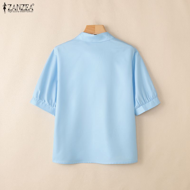 ZANZEA เสื้อเชิ้ตแขนพัฟพิมพ์ลายลําลองสไตล์เกาหลีของผู้หญิงการ์ตูนสัตว์รูปตัว H — صورة 8