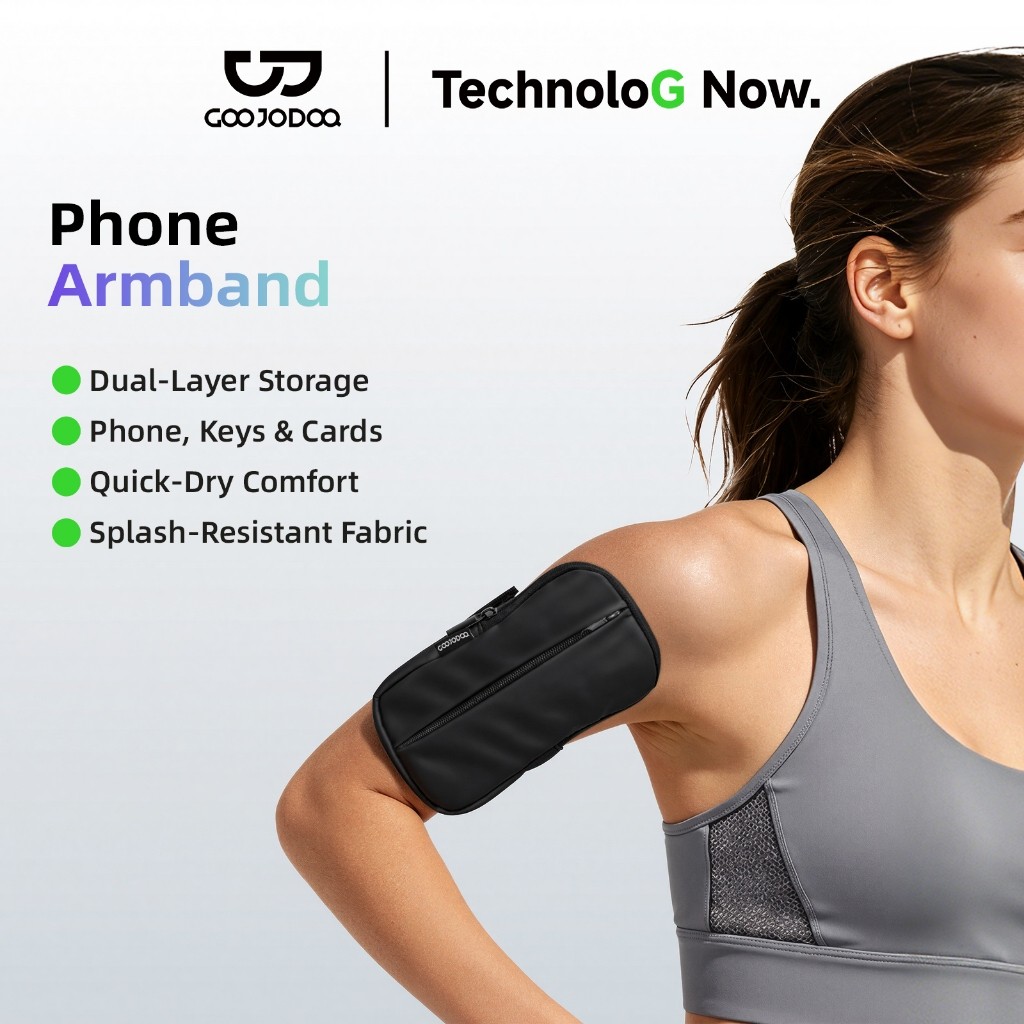 GOOJODOQ ปลอกแขนโทรศัพท์ 7.5 "Dual-Layer Storage 2-Way Wear ที่วางแขนกันน้ําสําหรับวิ่งออกกําลังกาย