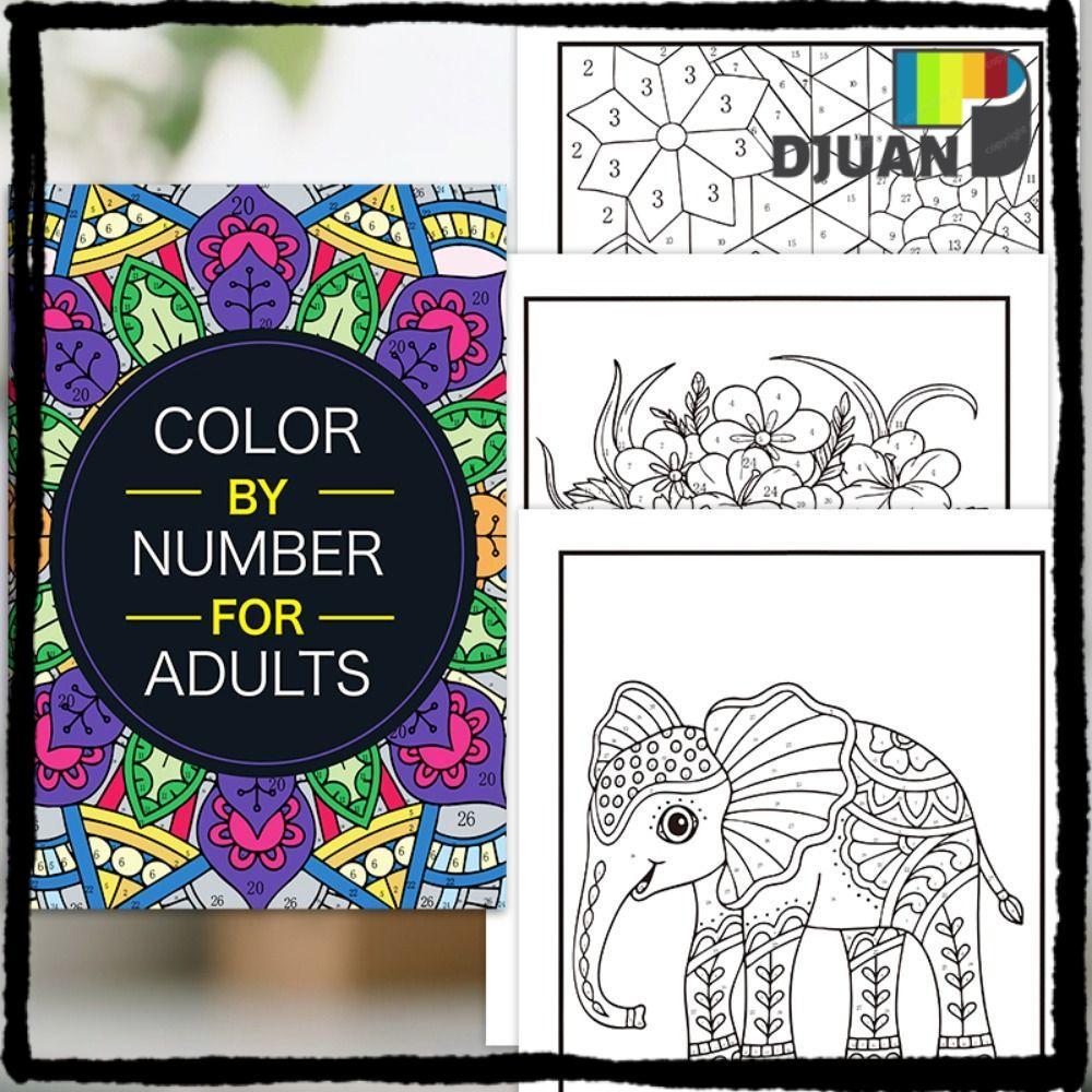 DUOJUAN Color By Number Book, Number Painting DIY Painting สมุดระบายสีศิลปะ, ผ่อนคลาย Anti-Stress Ha