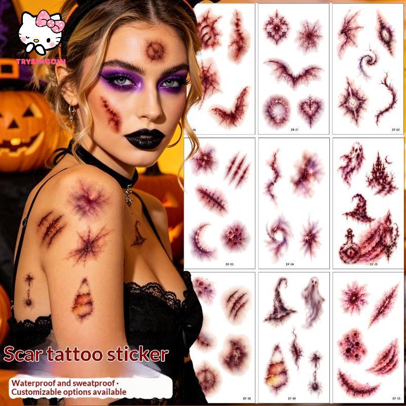 [trysingoin] 10 ฮาโลวีน Bruise Scar Tattoos กันน้ํายาวนานคอสเพลย์ TH