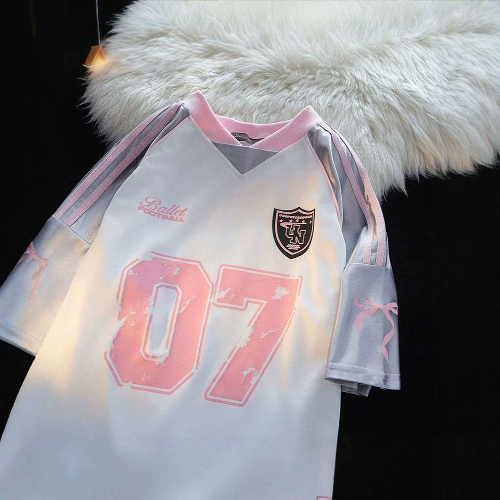Oversize เย็บฤดูร้อนแบรนด์อเมริกันเสื้อ ins Men Contrast Collar Top หลวมกีฬาคู่สีอินเทรนด์ v Jersey 