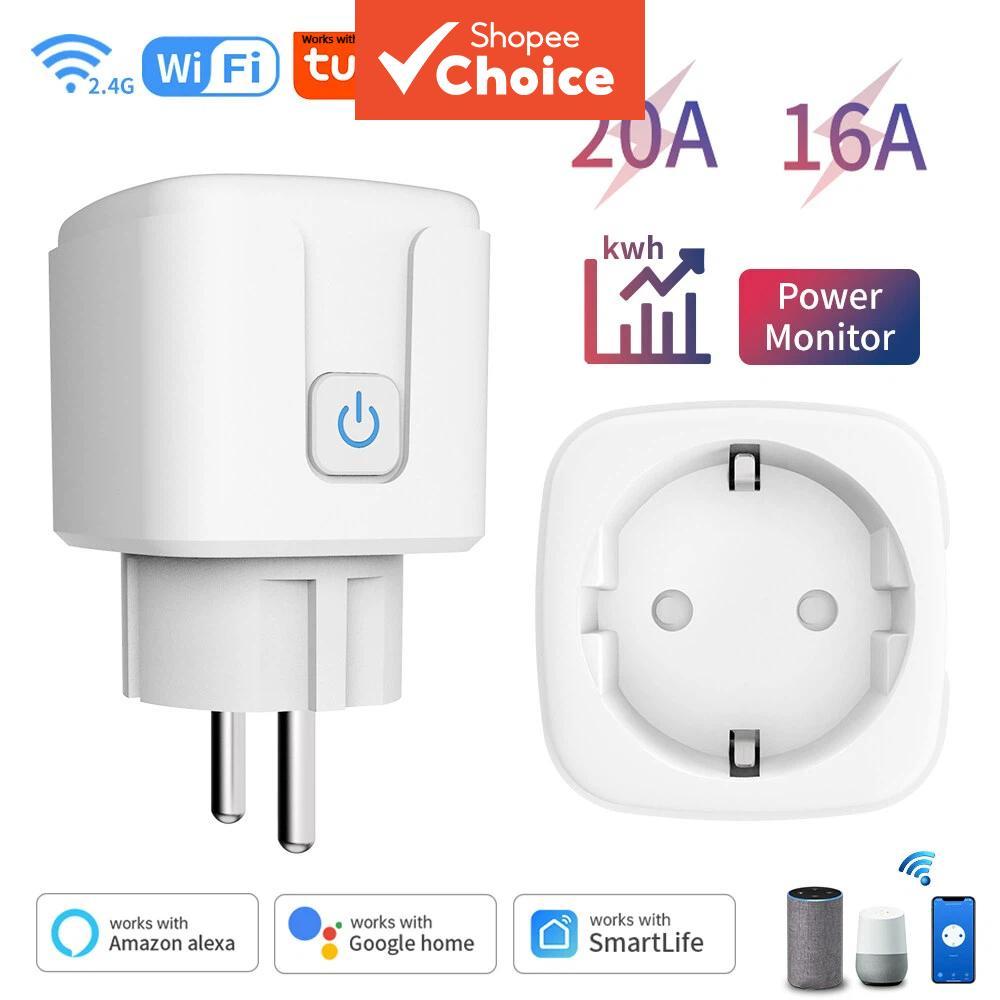 สําหรับ Tuya 16/20A EU สมาร์ทซ็อกเก็ต WiFi สมาร์ทปลั๊กพร้อมการตรวจสอบพลังงานฟังก์ชั่นควบคุมเสียงทํางานร่วมกับ Alexa