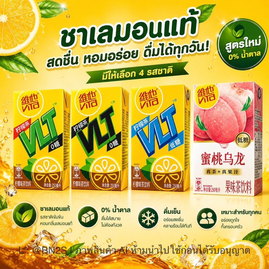 [พร้อมส่ง] ชามะนาว Vita (维他 VLT) ชาฮ่องกงยอดฮิต แบบกล่อง 250ml มีสูตรดั้งเดิม / 0 แคล / น้ำตาลน้อย ม