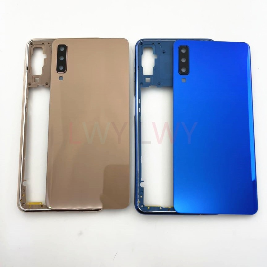 เคสแบบเต็มสําหรับ Samsung Galaxy A750 A7 2018 SM-A750F ฝาหลังแบตเตอรี่แก้ว + โทรศัพท์ฝาครอบกรอบกลาง