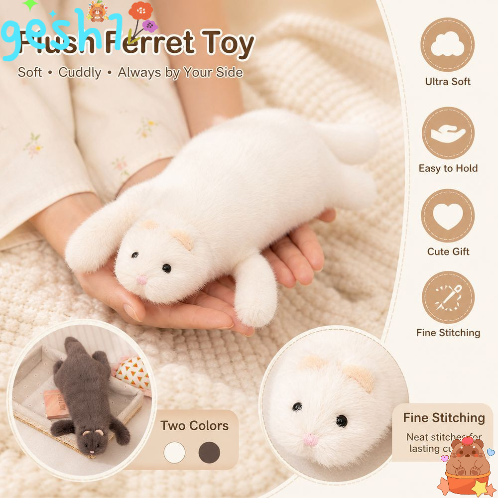 GESH1 หมอนตุ๊กตา Ferret, ตุ๊กตานุ่มน่ารักแสดงออกยัดไส้ Ferret ของเล่น, เนื้อปุยหนาแน่นเย็บเบาะ Ferre
