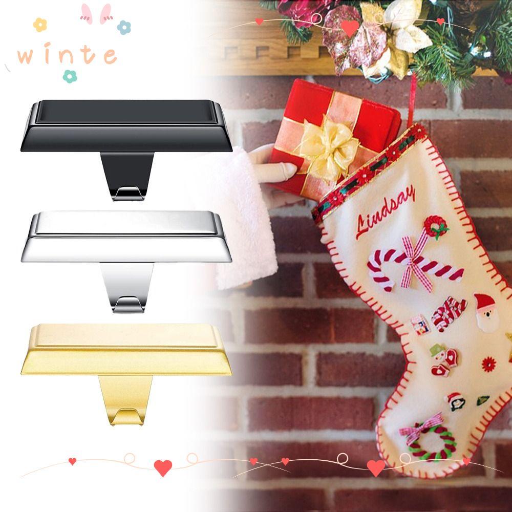 WINTE Christmas Stocking Hook, Heavy Duty Metal Mantle Stocking Hanger, ทนทานสีดําเงินทองเตาผิงอุปกร