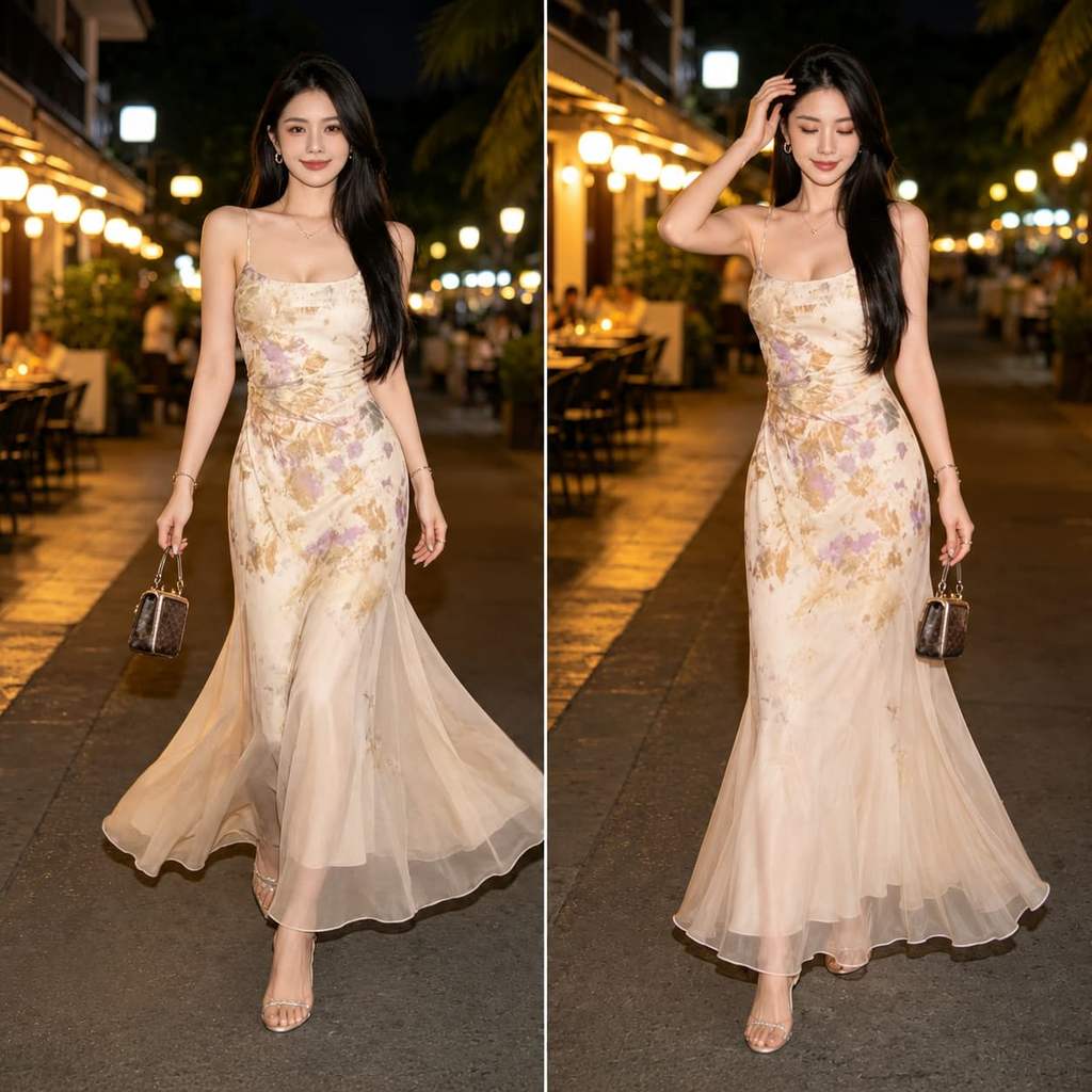 เดรสยาวสายเดี่ยวทรงหางปลาพิมพ์ลายดีไซน์เก๋ รุ่นใหม่ต้นฤดูใบไม้ร่วง 2026 สไตล์ฝรั่งเศส เข้ารูป ดูมีเสน่ห์ สวยโดดเด่น