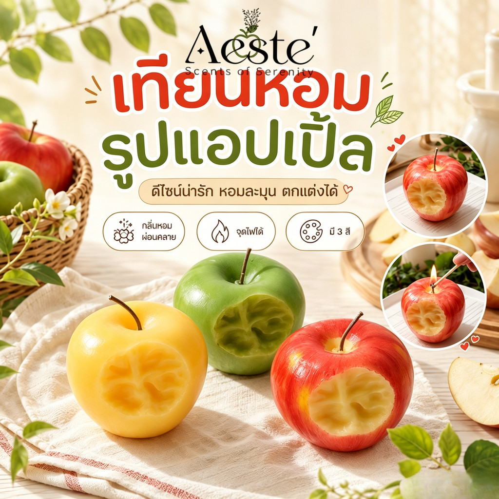 Aeste ผลไม้แข็งอโรมา น้ำหอมปรับอากาศ เทียนหอม เทียนหอม ผลไม้ เทียนหอมไขถั่วเหลือง 100% กลิ่นหอมติดทนนาน