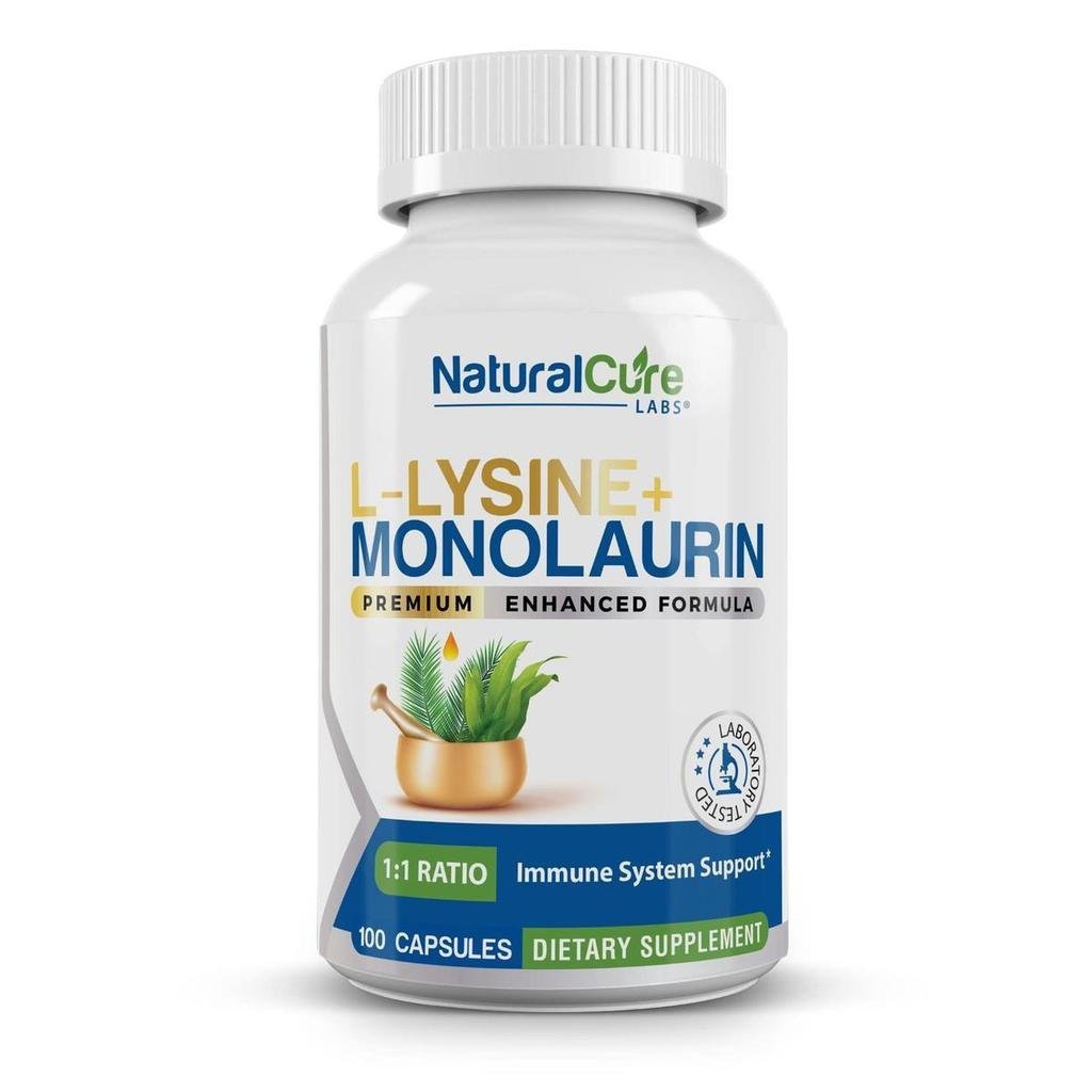 100 แคปซูล L-Lysine + Monolaurin 600 mg - 1:1 Proportion - Cure Labs ให้ภูมิคุ้มกันและระบบย่อยอาหาร 