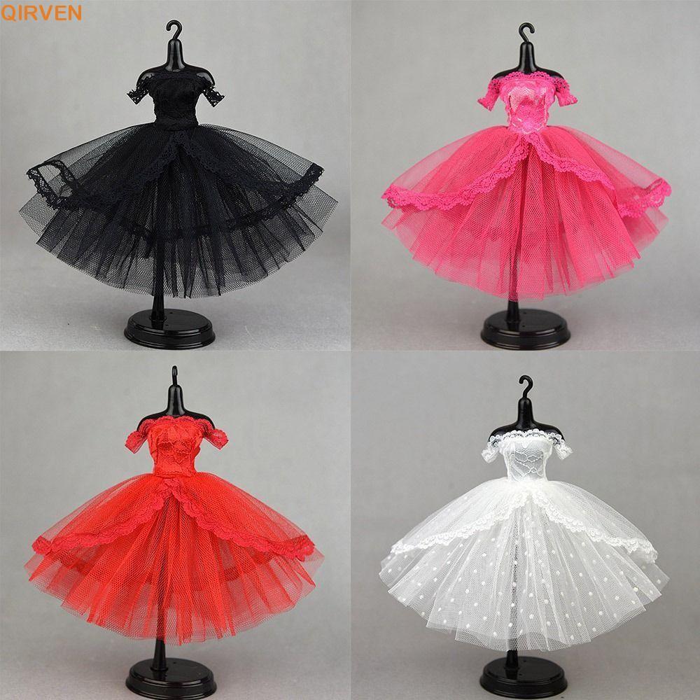 QIRVEN ชุดตุ๊กตา,ชุดราตรีลูกไม้ตุ๊กตาเสื้อผ้า,แฟชั่นTutu Dotted Dress Up Mini Black Doll Princess Dr